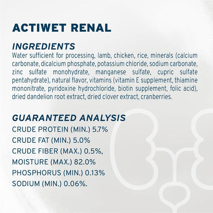 Wet Dog Food Kidney RENAL ACTIWET, 3.5Oz, Kidney Dog Food Wet, Renal Dog Food Lamb Flavor, Dog Renal Support Canned Dog Food